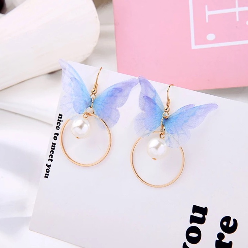 Butterfly Pearl Bead Drop Dangle Earrings